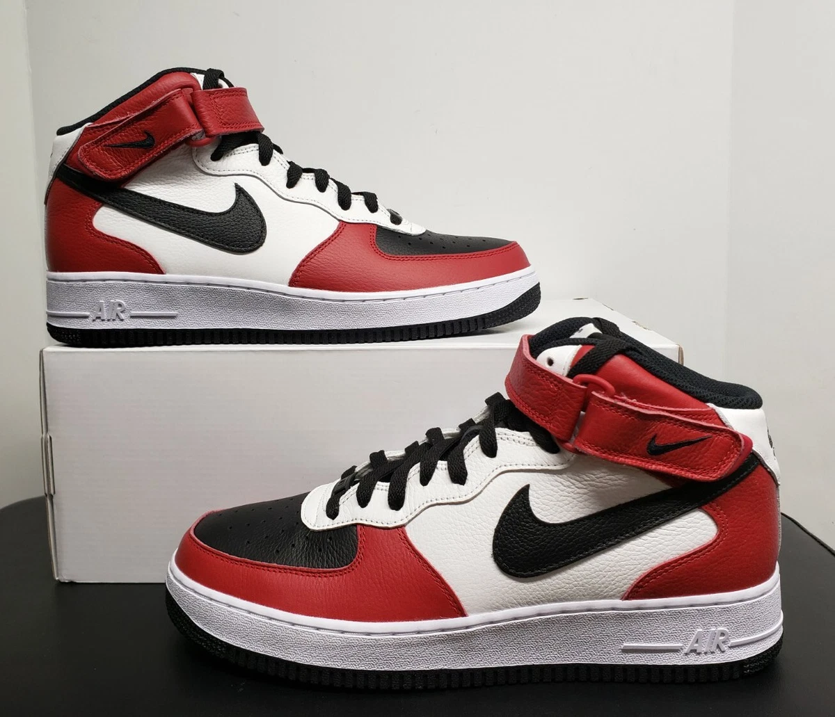 Nike By You Air Force 1 Mid Red Black White DN4163-991 Mens Size 10.5 New  No Lid