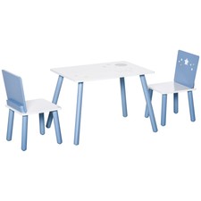HOMCOM Set Tavolo con Sedie Bambini 2-4 Anni in Legno Bianco e Azzurro