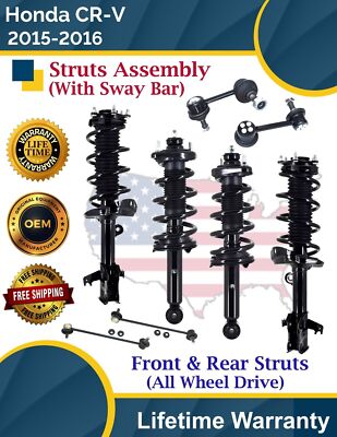 OE Front & Rear Struts W/Sway Bar For 2015-2016 Honda CRV 2.4L 4X4 Lifetime Warr