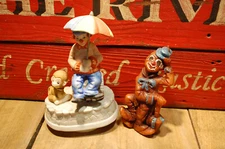 Vintage clown  figurine  Hand Painted CANDLE  lot MUSIC BOX