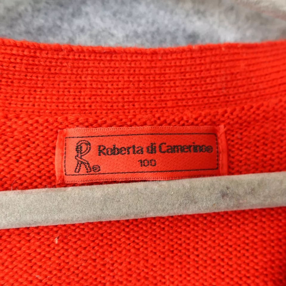 Cárdigan Rojo Niños 4 M Lana Acanalado Tejido Parche Logo Italiano Lujo ROBERTA CAMERINO Foto 3 de 4