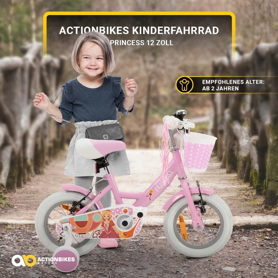 Kinderfahrrad Mädchen Kinder Fahrrad Stützräder Mädchenfahrrad Bike Pink 12 Zoll - Bild 2 von 4