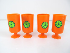 Vtg Children's Toy Play Orange Plastic Drinking Glasses 4 Set Barbie  2" 70s C