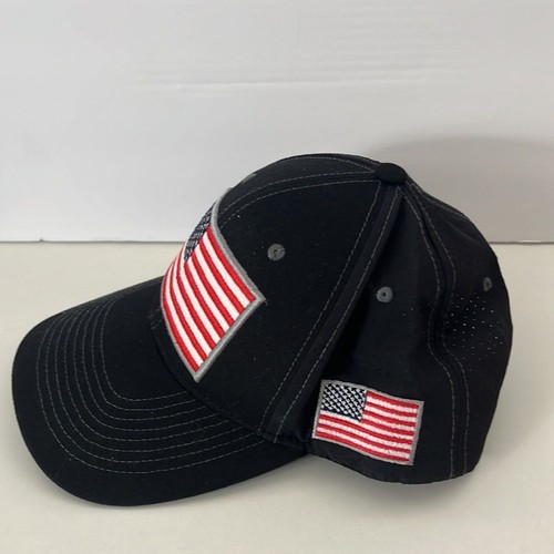 American flag cap black with logo men’s embroidered patch snapback adjustable - Picture 3 of 6