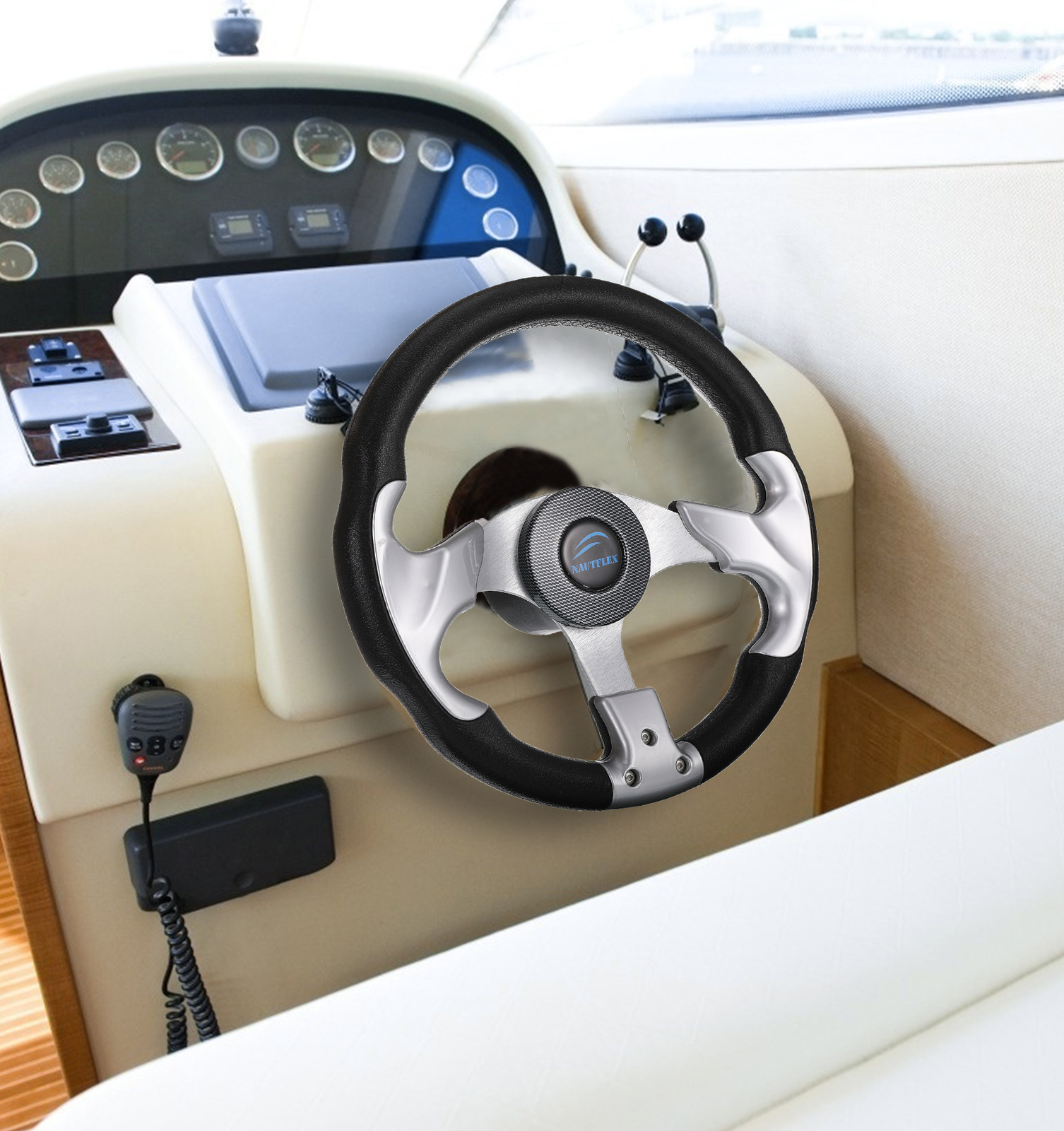 Aluminum Alloy Speed Boat Steering Wheel Helm Steer System Universal