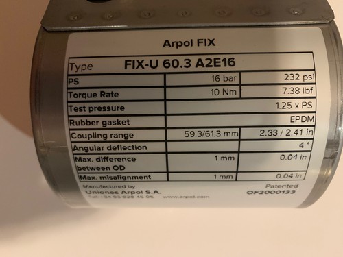 ARPOL FIX-U 60.3 A2E16 Flexible COUPLING FIXU-238 New - Picture 5 of 6