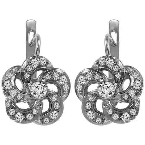 14k Solid White Gold Genuine Diamond Flower Earrings Anzor style #E1564...