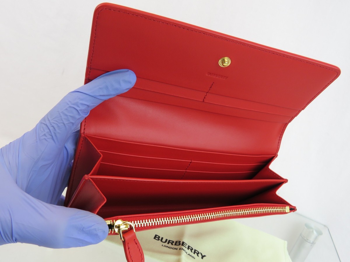 BURBERRY PORTER RED LOGO EMBOSSED LEATHER FLAP CONTINENTAL