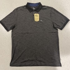Tommy Bahama Men s Polo Shirt Size S Striped Coal Short Sleeve Gray NWT
