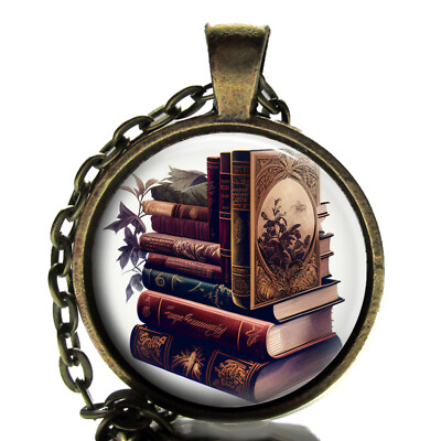 Vintage Book Collection Art Nouveau Pendant Necklace Handcrafted Photo Jewelry