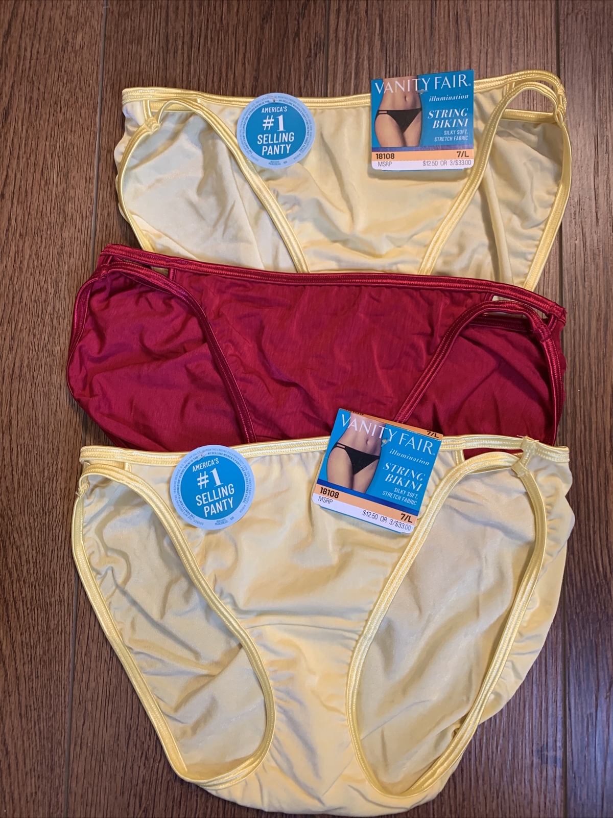 NWT SEXY!!! Size 7 (L) (3) Vanity Fair Illuminations String Bikini