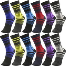 12 Pairs Yst12-5 New Cotton Men Striped Style Dress Socks Size 10-13 Multi Color