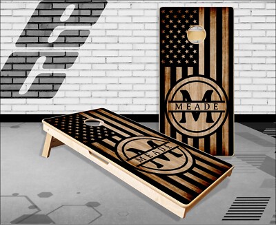 Family Name Burnt Wood Cornhole Boards Bean Bag Toss Game