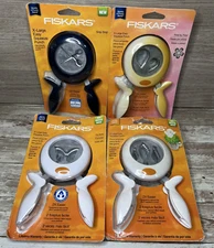 Lot Of 4 XL Fiskars Squeeze Paper Punches - Butterfly, Scissors, Petals, Leaves