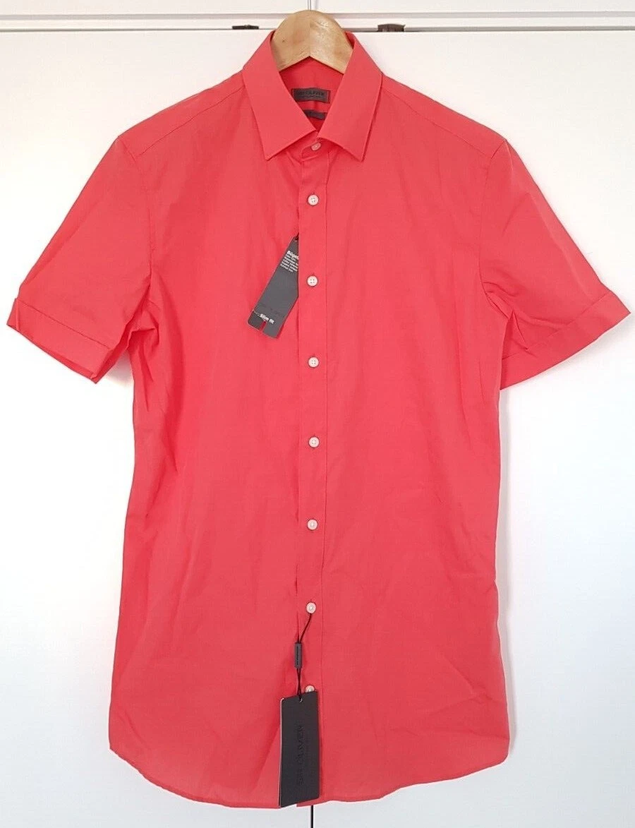 Sir Oliver Summer Pink Short Sleeve Slim Shirt Easy care Size 15" Medium BNWT