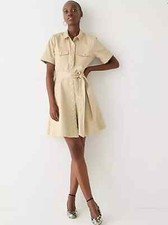 J.Crew Womens Tie Waist Shirtdress In Lightweight Chino Light Khaki Size 8