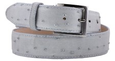 Western Cowboy Leather Belt Ostrich Quill Print Off White Silver Buckle Cinto