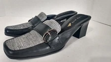 Vintage Easy Spirit "HIDDEN" Womens Leather/Fabric Slip On Mule Shoes SZ 7.5 M