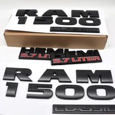 4PCS Set Emblems Letters Badge Fits for RAM 1500 CLASSIC HEMI 5.7LITER Black Red