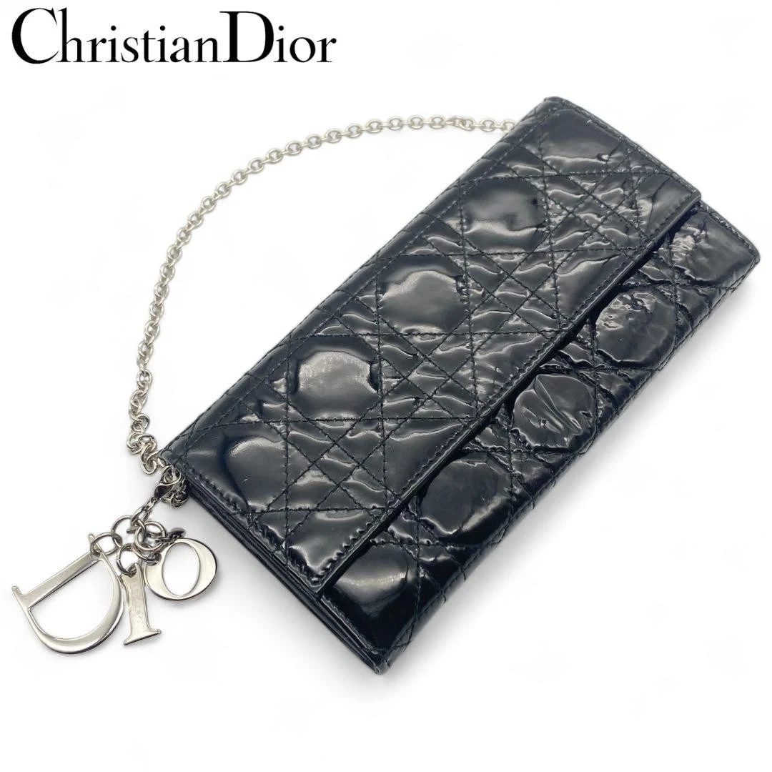 Portefeuille Christian Dior émail noir avec breloque logo Canage