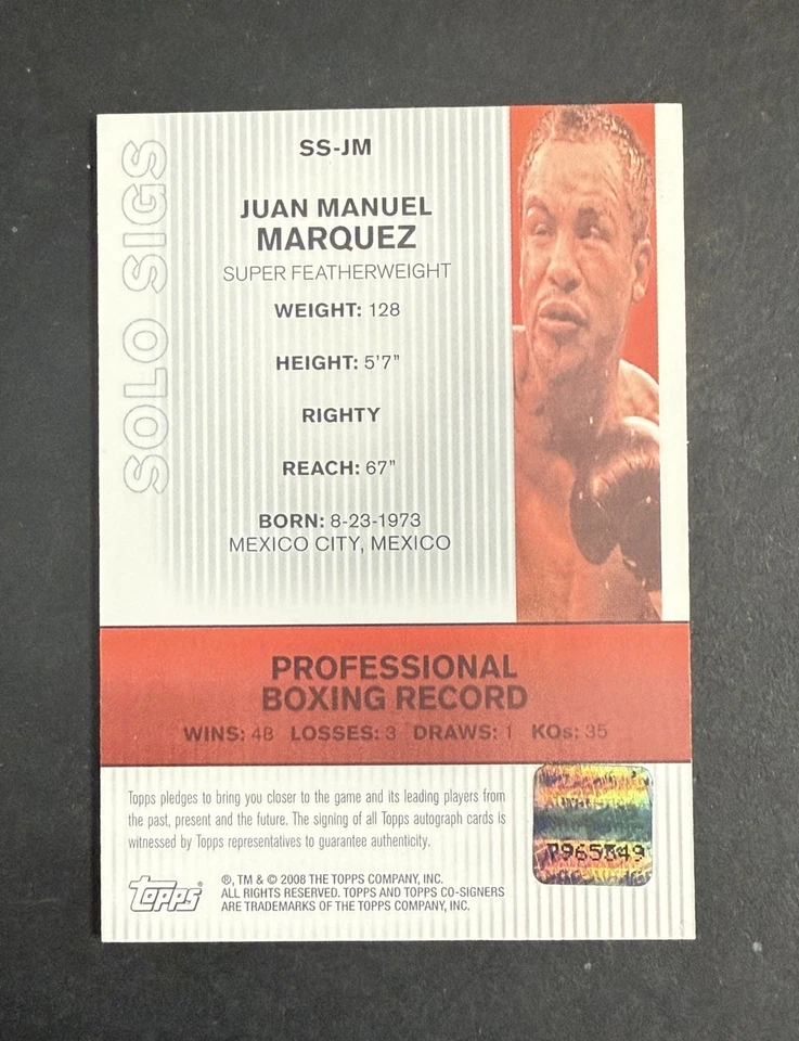 2008 Topps Co-Signers Juan Manuel Marquez Mint Auto Card Boxing SS-JM Solo Sigs - Image 2 of 4