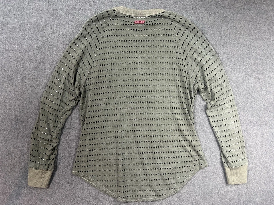 Hard Tail Forever Perforated Long Sleeve Top Striped Sleeve Gray Olive Women’s S - Image 4 of 4