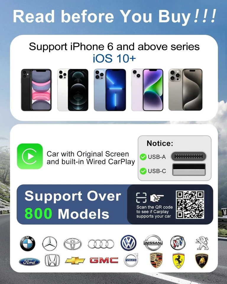 Wireless CarPlay Adapter 2025 Apple iPhone iOS 10+ USB-C & A - Image 2 of 4