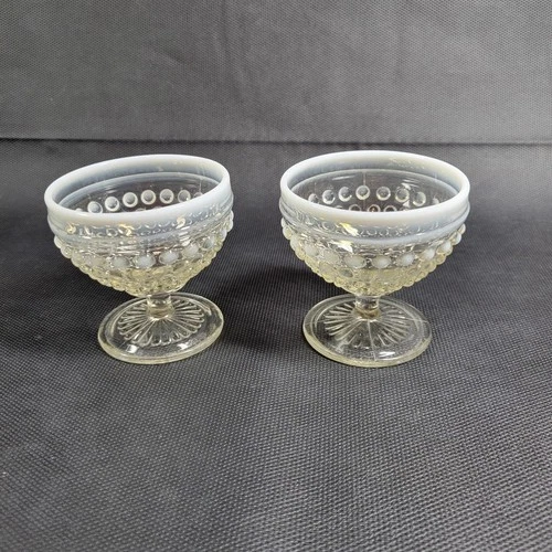 2 Vintage Anchor Hocking Moonstone Opalescent Hobnail Glass Dessert Cups