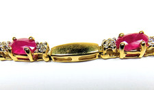 10 Karat Solid Yellow Gold 10 Red Rubies Vintage Estate Find Piece Link Bracelet