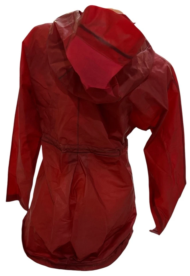 Abrigo de Lluvia Hunter Rojo con Cintura Ajustada Chaqueta Con Capucha Botón Cremallera Completa Talla S Foto 3 de 4