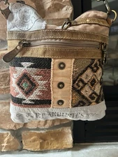 Myra Bag Rigaud Rail Express Shoulder Bag Upcycled Canvas Cowhide Leather