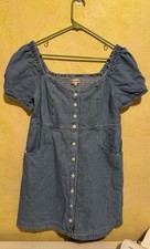 Madewell 14 Denim Puff Sleeve Mini Dress Button Front Dawnshire Smocked Pockets