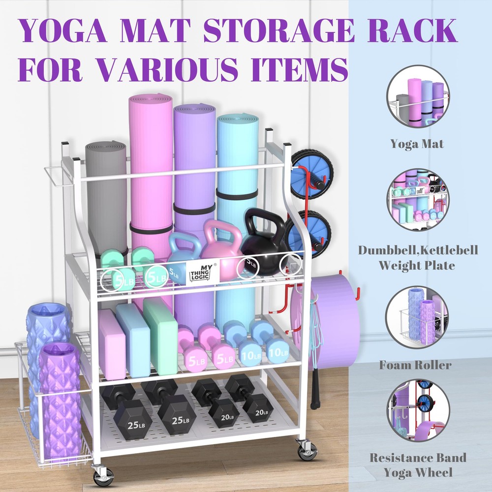 Space-Saving Yoga Mat and Home Gym Storage Rack for Dumbbells Kettlebells Foam Rollers Space-Saving Yoga Mat and Home Gym Storage Rack for Dumbbells Kettlebells Foam Rollers