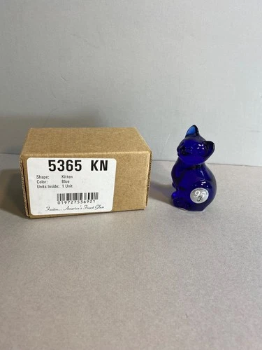 Fenton Art Glass Blue Kitten/Cat 3" Figurine 95th Anniversary 5365 KN/w Box