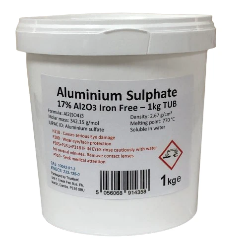 FERRALCO 1kg Tub ALUMINIUM SULPHATE 17% Iron Free Alum Al2(SO4)3 - Alum Mordant Purifier