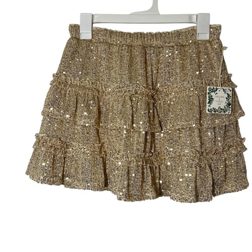 Chelsea & Violet Girls Size XL (16)Sequin Gold Ruffle Pull On Skirt - Picture 1 of 7
