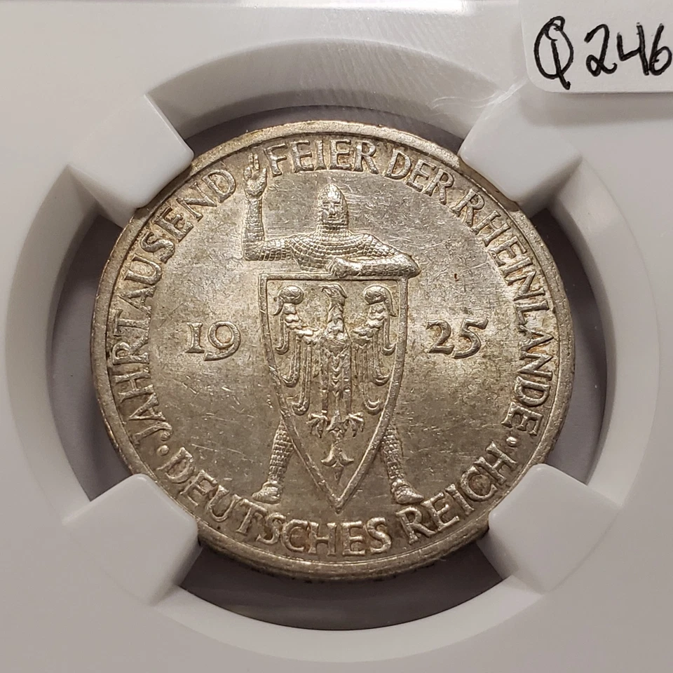 1925-G Germany Weimar Rhineland 3 Mark  .2411 oz ASW - NGC MS 61 - Q2464 - Image 3 of 4