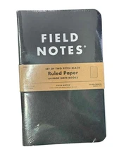 Set of 2 Field Notes Pitch Black Ruled Paper 64 Page Note Books 4-3/4" X 7-1/2"