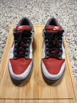Nike Dunk Low Red White Gray Leather Low Top Athletic Sneakers