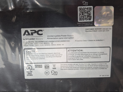 APC SCL500RM1UNC Smart-UPS, Line Interactive, 500VA Rackmount 1U NO BATTERY