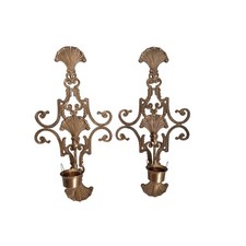 Vintage Gold Ornate Metal Candle Wall Sconces...
