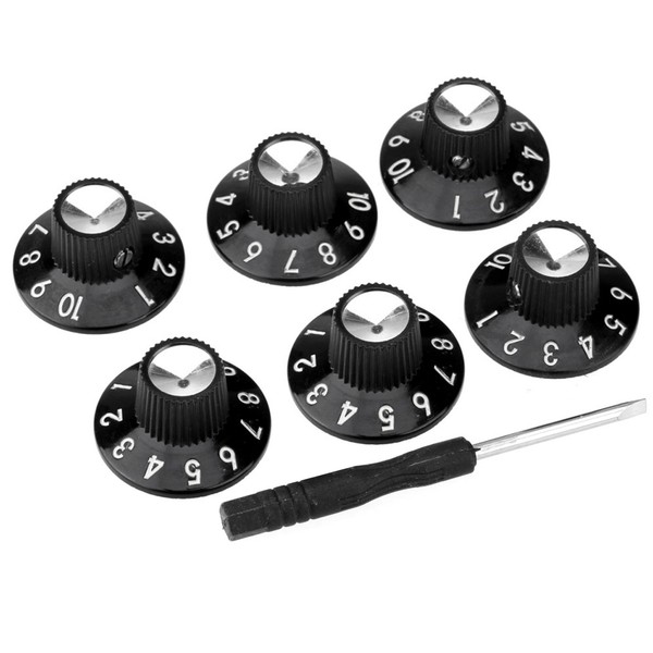 Musiclily Pro 6Pcs Black Imperial Inch Guitar Amp Effect Pedal Skirted Knob Set-image