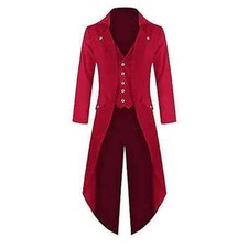 Mens Red Cotton Twill Steampunk Tailcoat Jacket Goth Victorian Coat Trench