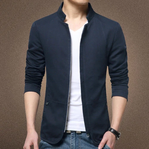 Mens Casual Jacket Business Blazer Coat Formal Button Stand Collar Slim Fit Suit - Picture 10 of 21