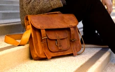New Men's Real Vintage Leather Messenger & Laptop Briefcase Satchel Brown Bag