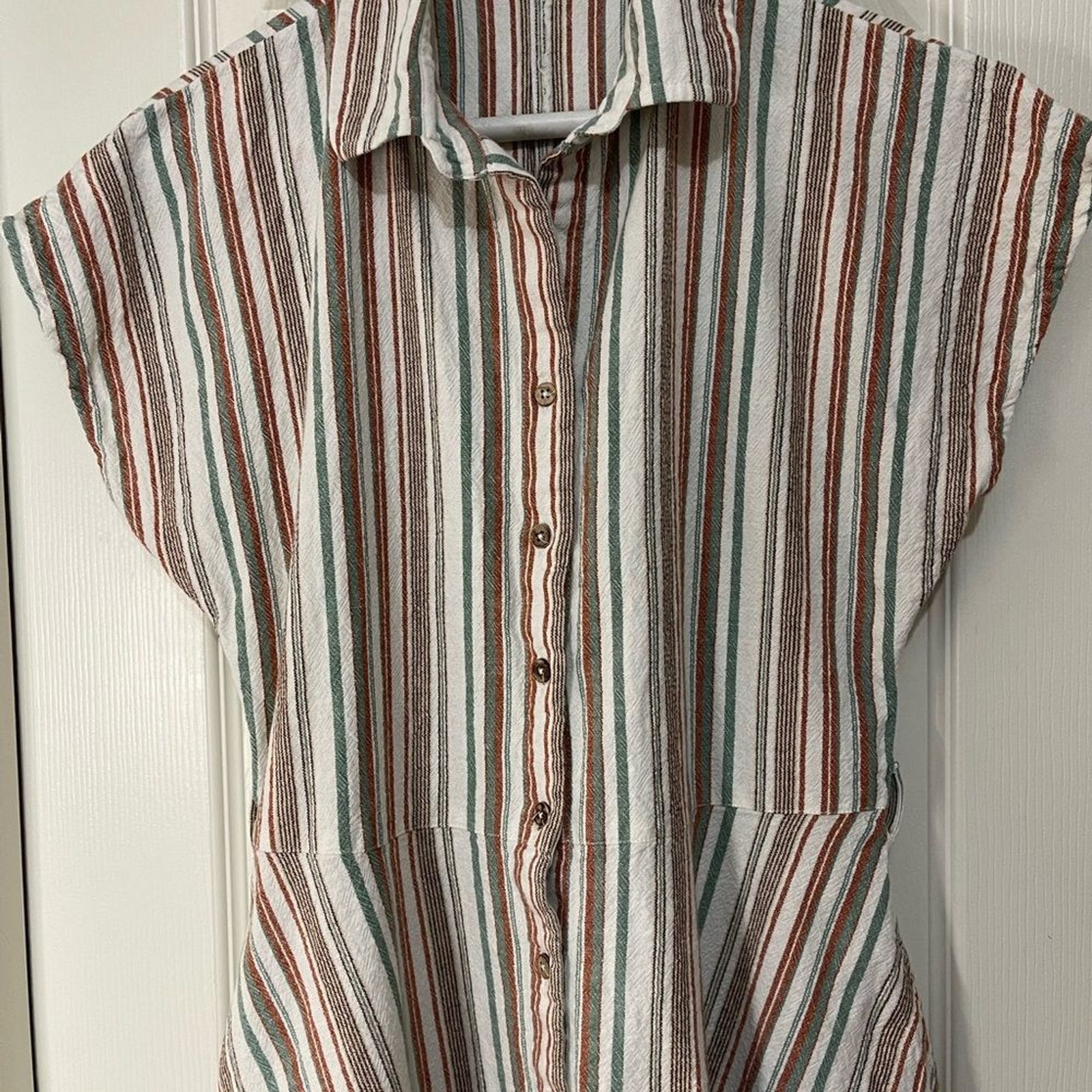 Roxy Button front Striped Cottage core Linen Blen… - image 4