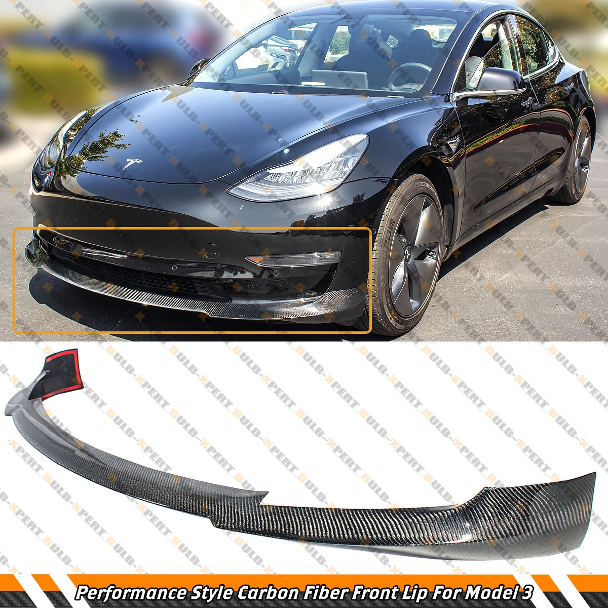 For 17-23 Tesla Model 3 Performance Style Carbon Fiber Front Bumper Lip  Splitter