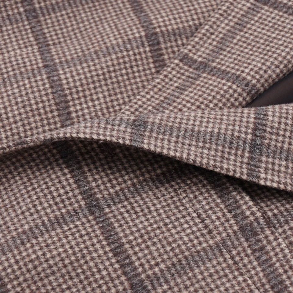 Isaia Tan and Gray Check Soft Brushed Wool-Cashmere Overcoat 38R (Eu 48) NWT - Image 2 of 4
