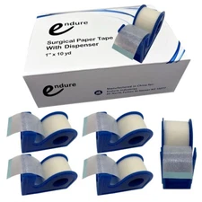 Endure Industries Medical Paper Tape with Dispenser, 6 Tapes + 6 Dispensers