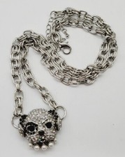 Crystal Puppy Dog Necklace Silver tone Green Crystal Eyes 26 in PAVE